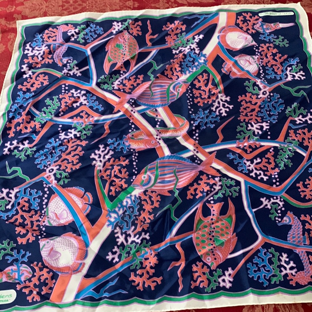 Vintage Sea Gardens by Smith’s of Bermuda square scarf hand rolled edges 22”